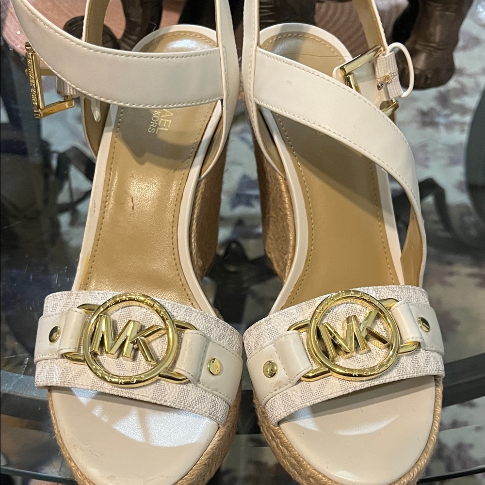 Michael Kors Cream and Gold Wedge Sandals